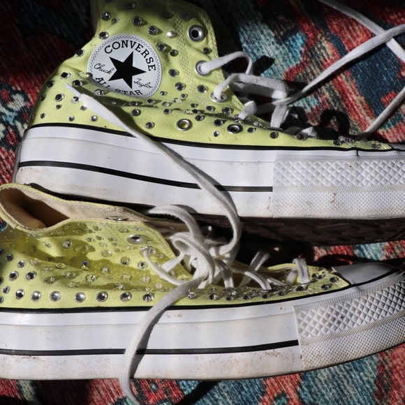 Platform converse custom bedazzled in lime green! Size 7.5 womens - Picture 3 of 6
